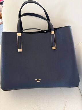 Navy Structured Tote Bag with Gold Hardware DUNE LONDON